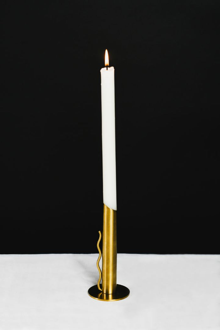 Verso Wave-Handle Burnished Brass Taper Candle Holder