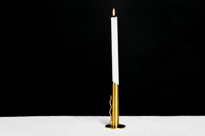 Verso Wave-Handle Burnished Brass Taper Candle Holder