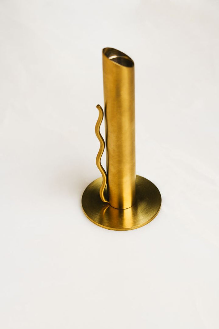 Verso Wave-Handle Burnished Brass Taper Candle Holder
