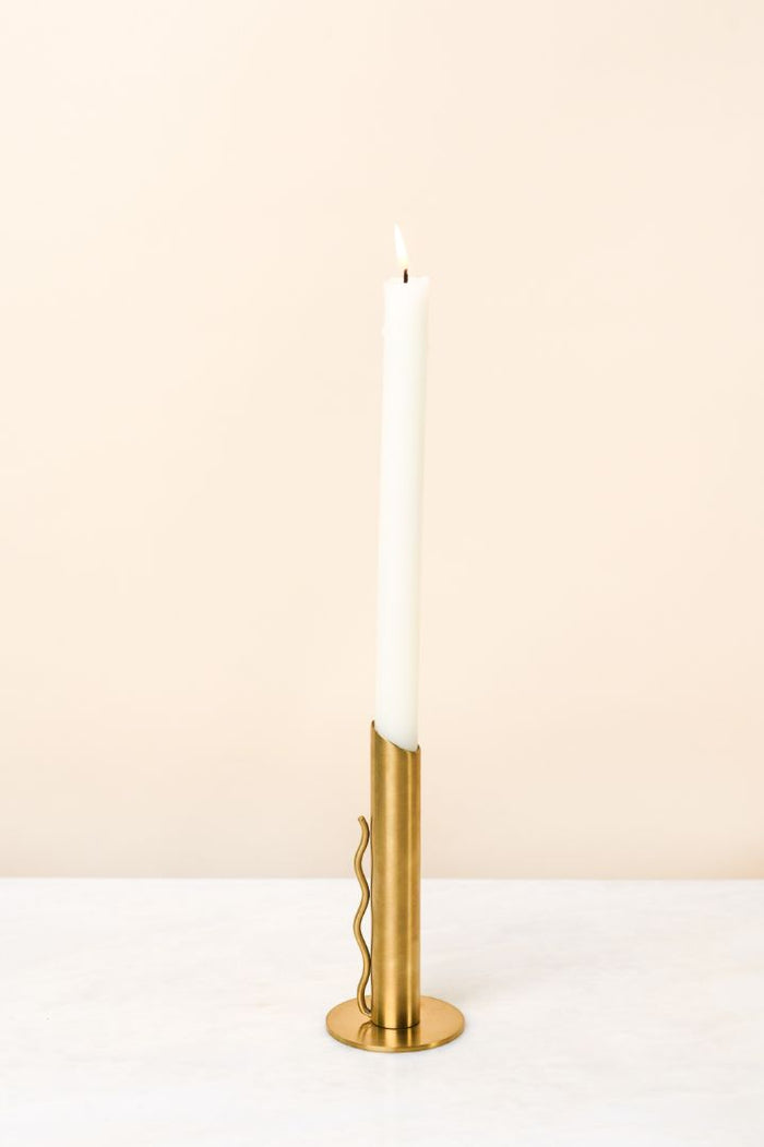 Verso Wave-Handle Burnished Brass Taper Candle Holder