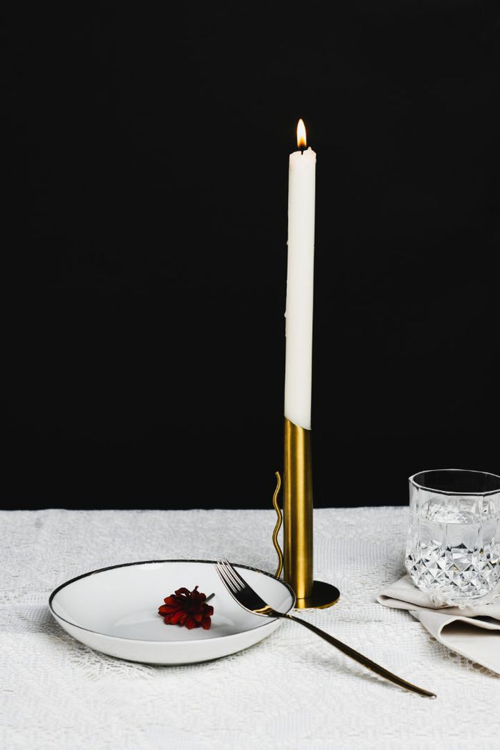 Verso Wave-Handle Burnished Brass Taper Candle Holder