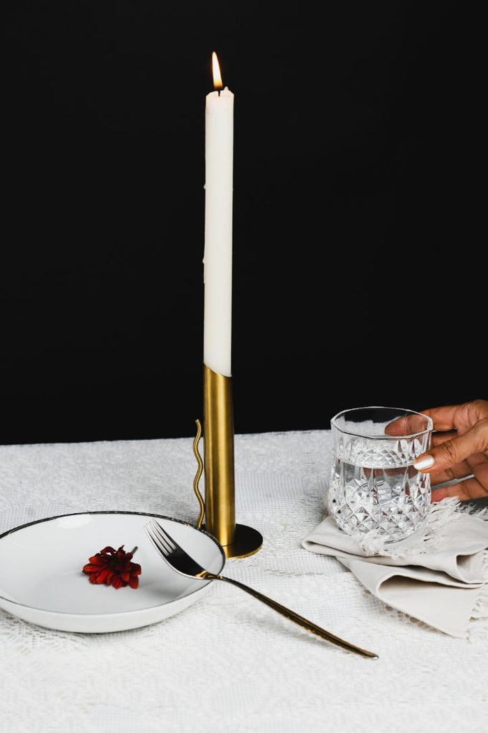 Verso Wave-Handle Burnished Brass Taper Candle Holder