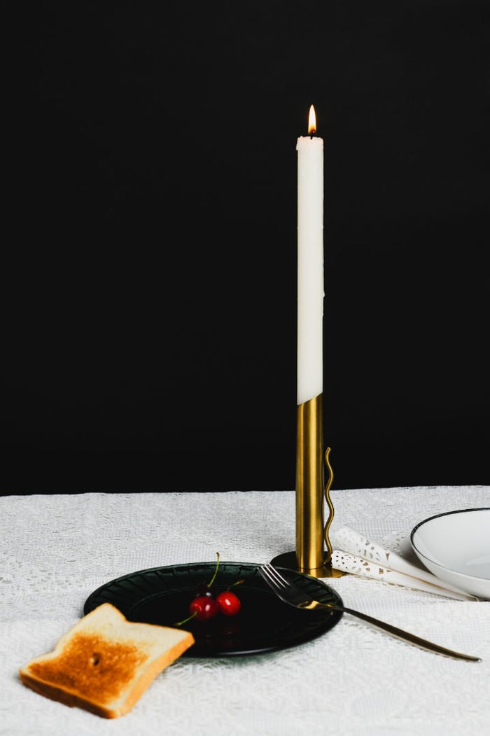 Verso Wave-Handle Burnished Brass Taper Candle Holder