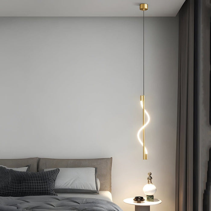 Vertical Spiral Rope Shade Copper LED Pendant Light with Remote Dimming | NordaLight