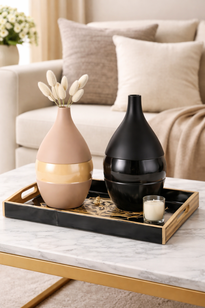 Vesera Enamel Vase | Petite Peach & Black Accent Piece for Your Home