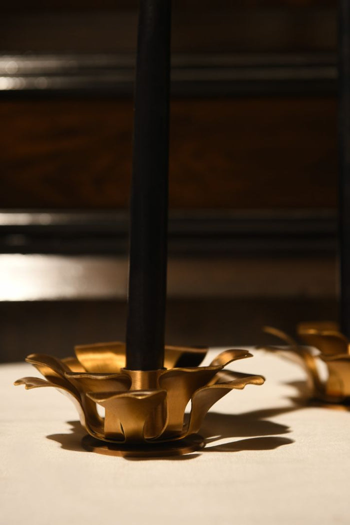 Water Lily Brushed Brass Taper Candle Holder