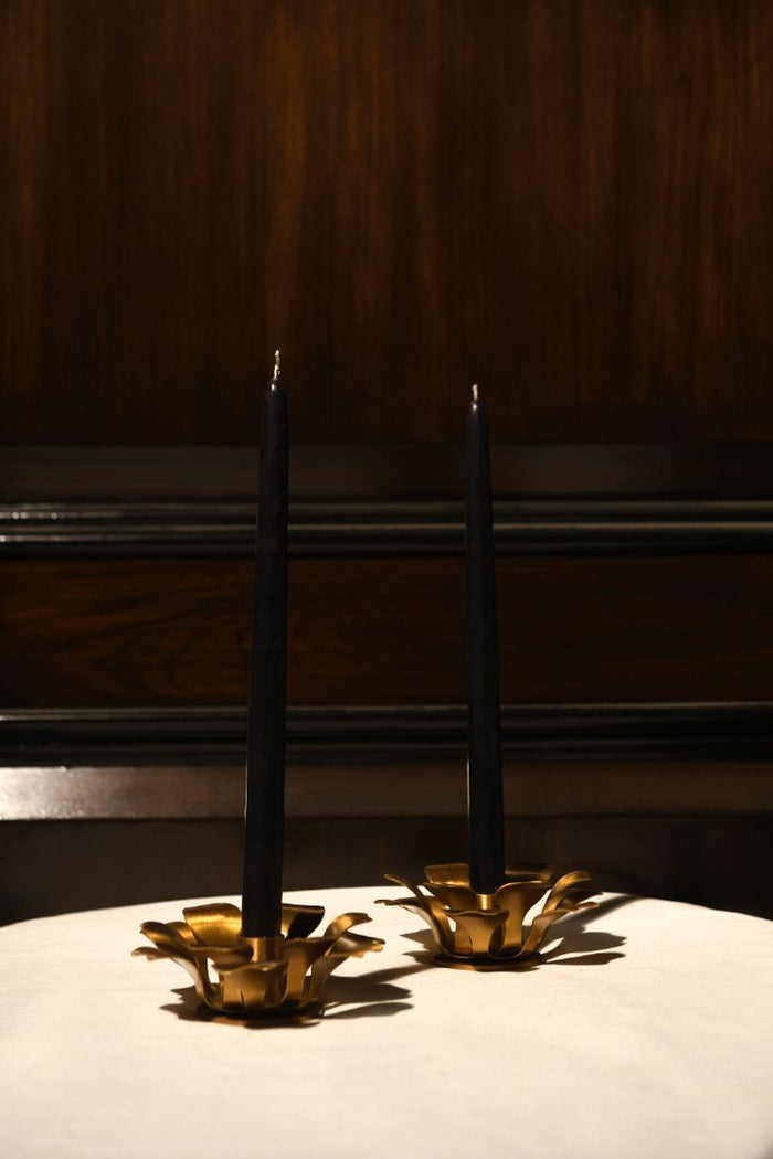Water Lily Brushed Brass Taper Candle Holder
