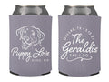 Wedding Can Cooler #250R - Custom Pet Illustration - Puppy Love - Wedding Favors, Beverage Holder, Wedding Favor, Can Holder, Pet Cans