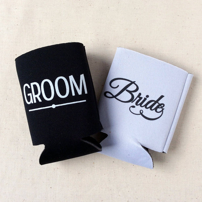 Wedding Can Cooler #250R - Custom Pet Illustration - Puppy Love - Wedding Favors, Beverage Holder, Wedding Favor, Can Holder, Pet Cans