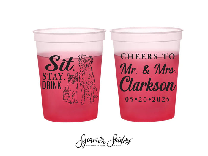 Wedding Color-Changing Mood Stadium Cups #205 - 16oz - Custom Pet Illustration - Party Cup, Wedding Favor, Color Change Cups, Mood Cups