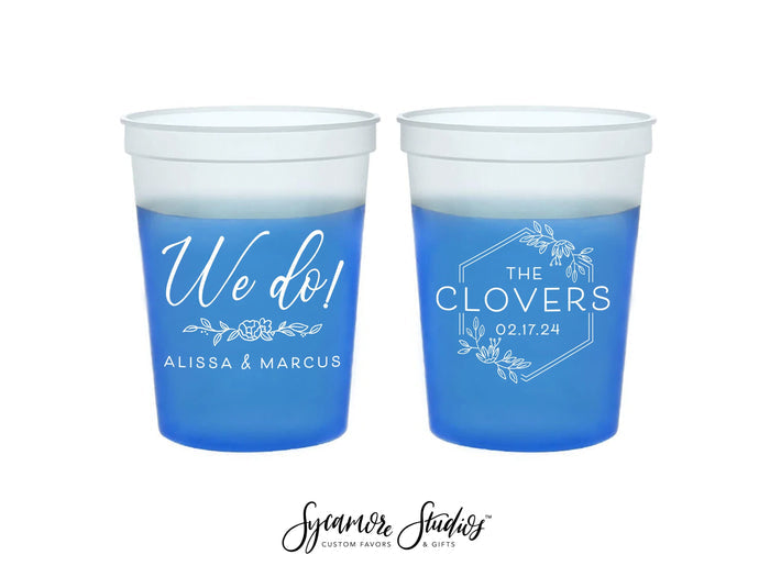 Wedding Color-Changing Mood Stadium Cups #208 - 16oz - We Do Wreath - Party Cup, Wedding Favor, Color Change Cup, Wedding Mood Cups, Decor