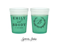 Wedding Color-Changing Mood Stadium Cups #211 - 16oz - Floral Wreath Monogram - Party Cup, Wedding Favor, Color Change Cup, Wedding Mood Cup