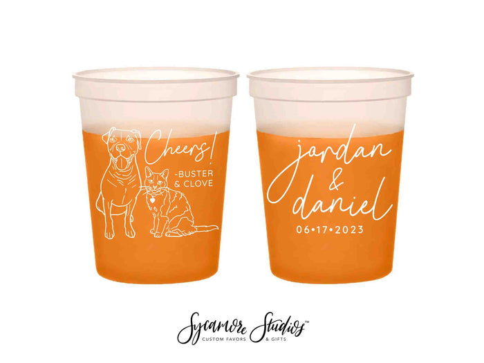 Wedding Color-Changing Mood Stadium Cups #213 - 16oz - Custom Pet Illustration - Party Cup, Wedding Favor, Color Change Cups, Mood Cups