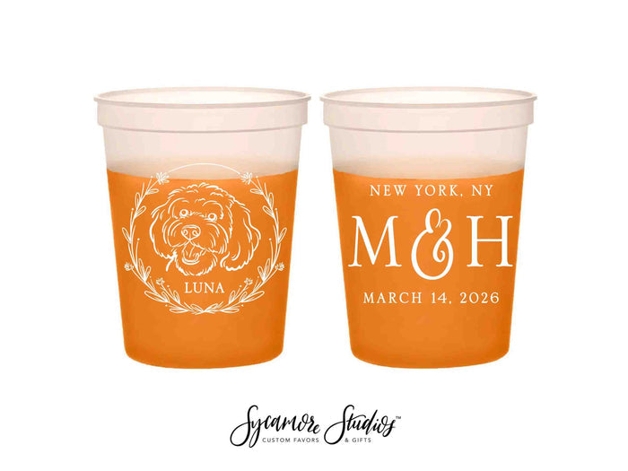 Wedding Color-Changing Mood Stadium Cups #220 - 16oz - Custom Pet Illustration - Party Cup, Wedding Favor, Color Change Cups, Mood Cups
