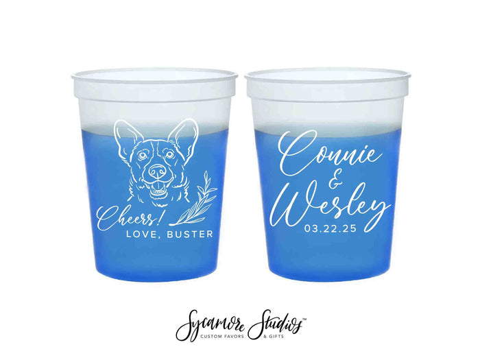Wedding Color-Changing Mood Stadium Cups #224 - 16oz - Custom Pet Illustration - Party Cup, Wedding Favor, Color Change Cups, Mood Cups