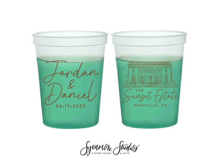 Wedding Color-Changing Mood Stadium Cups #229 - 16oz - Custom Venue Illustration - Party Cup, Wedding Favor, Color Change Cups, Mood Cups