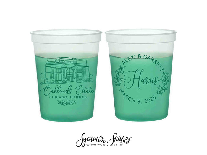 Wedding Color-Changing Mood Stadium Cups #231 - 16oz - Custom Venue Illustration - Party Cup, Wedding Favor, Color Change Cups, Mood Cups