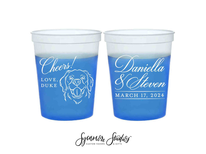 Wedding Color-Changing Mood Stadium Cups #232 - 16oz - Custom Pet Illustration - Party Cup, Wedding Favor, Color Change Cups, Mood Cups