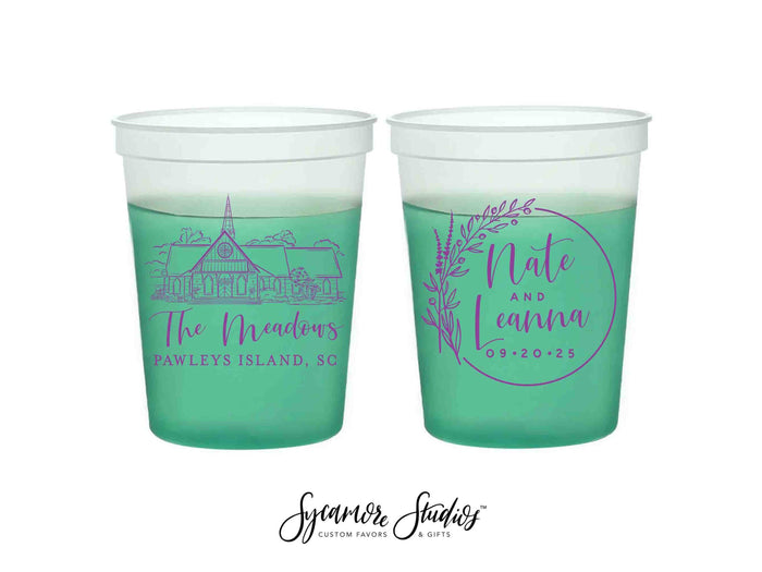 Wedding Color-Changing Mood Stadium Cups #233 - 16oz - Custom Venue Illustration - Party Cup, Wedding Favor, Color Change Cups, Mood Cups