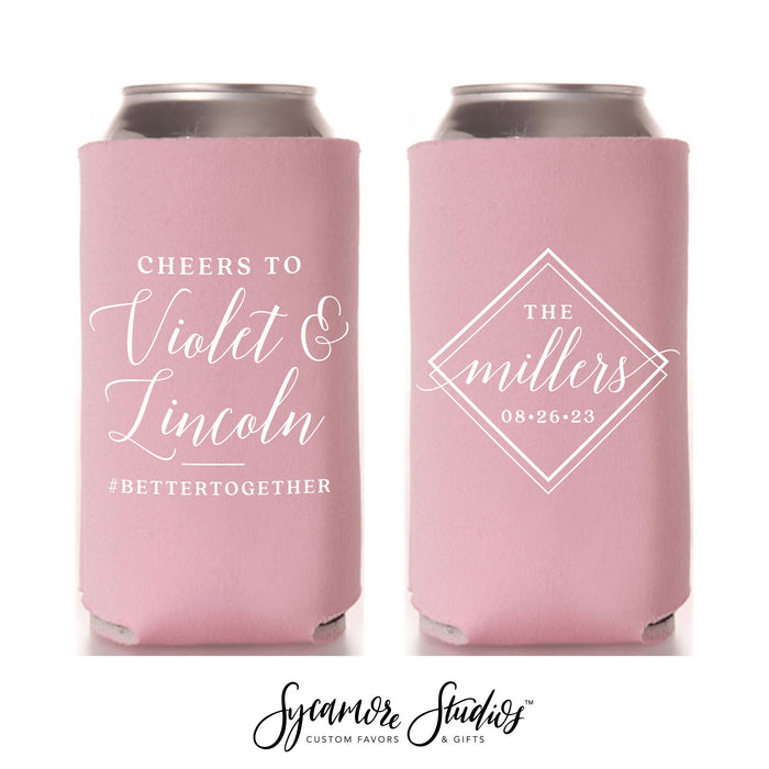 Wedding Regular & Slim Can Cooler Package #194RS - Cheers To - Custom - Wedding Favor Package, Wedding Favor, Can Holder