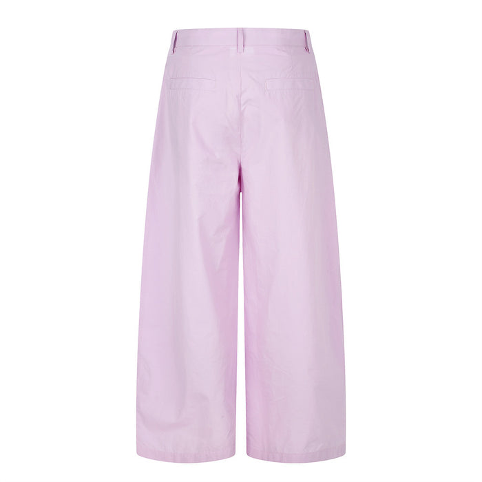 Light pink wide-leg pleated trousers shown from the back