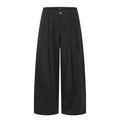 Black wide-leg pleated trousers shown from the front