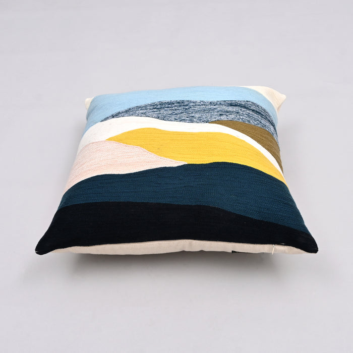 Wild Vista Hand-Embroidered Crewel Pillow Cover with Scenic Landscape Design
