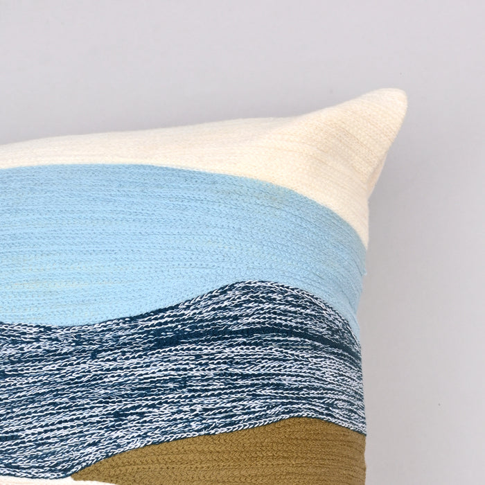 Wild Vista Hand-Embroidered Crewel Pillow Cover with Scenic Landscape Design
