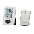 Taylor wireless weather station with clock in white and foldable stand.