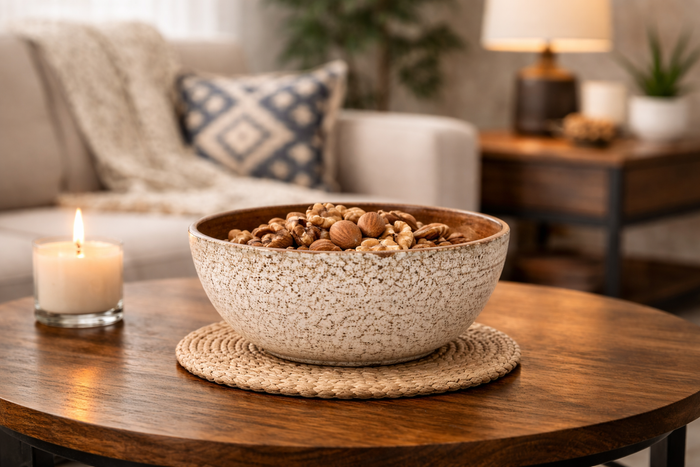 Wooden Carved Crush Bowl | Handcrafted Rustic Tabletop Décor