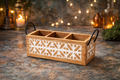 Wooden Carved Cutlery Organizer White Home Accessory