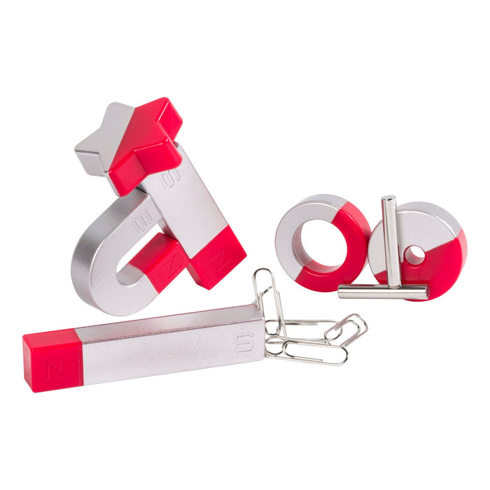 YAY! Magic Magnets by YAY! include red and silver horseshoe, star, circle, and bar shapes—great for kids’ hands-on play with loose or attached paperclips.